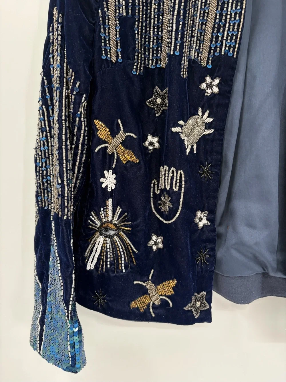 Vilagallo Anthropologie Navy Velvet Beaded Sequin Embellished Jacket Blazer US 6